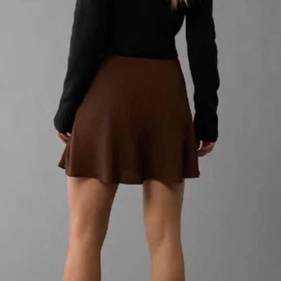 NWT American Eagle Stretch High-Waisted Crepe Mini Slip Skirt Brown Small - Picture 2 of 12